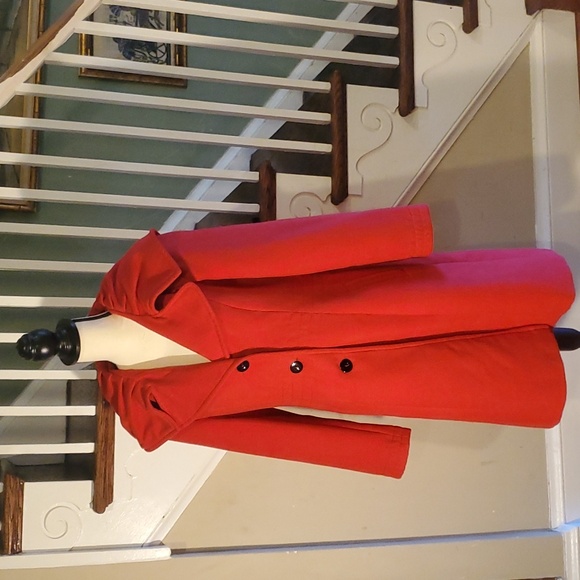Vibrant red shawl collar dress coat - Picture 1 of 11